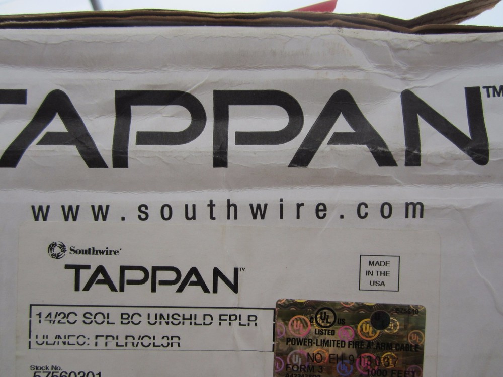 Made in U.S.A., Southwire Tappan Fire Alarm Cable, 40 ft, 14/2C Solid Unshielded