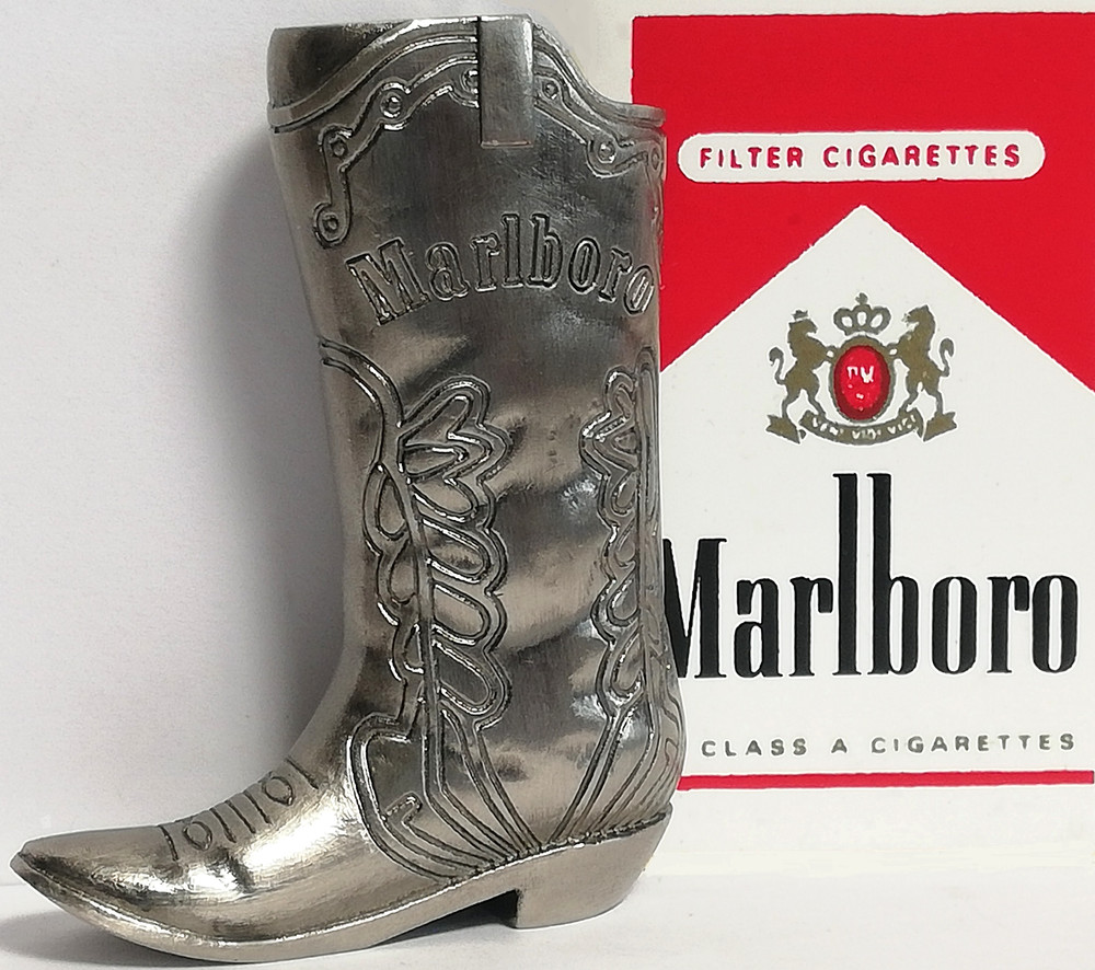 Metal Cowboy Boot Case for Mini Bic Lighter J5 with Marlboro Embossing