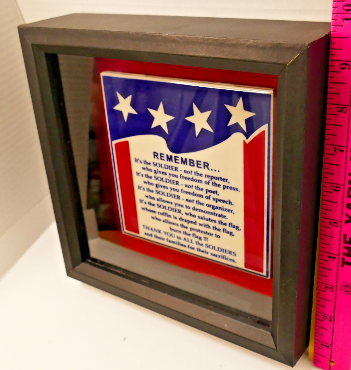 Shadow Box Frame REMEMBER THE SOLDIER Thank You Wall Hanging Tile Plaque Black