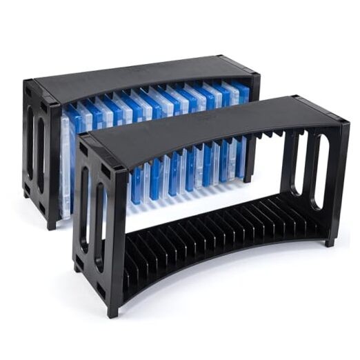 DVD Storage Rack, Stackable ABS 2 Pack DVD Storage Organizer Can Hold 40 Slim