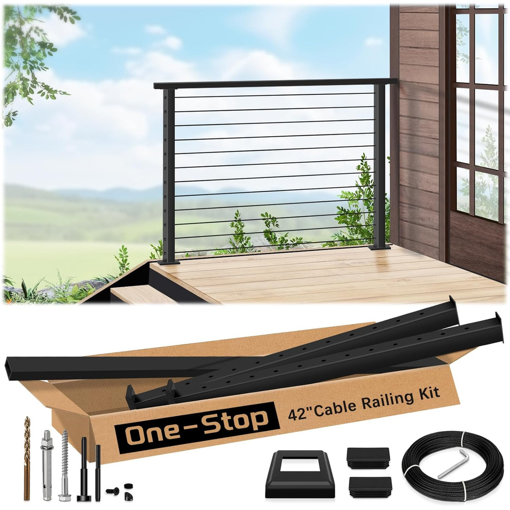42" Deck Cable Railing System Kit with Adjustable Handrail & Stainless Steel Pos