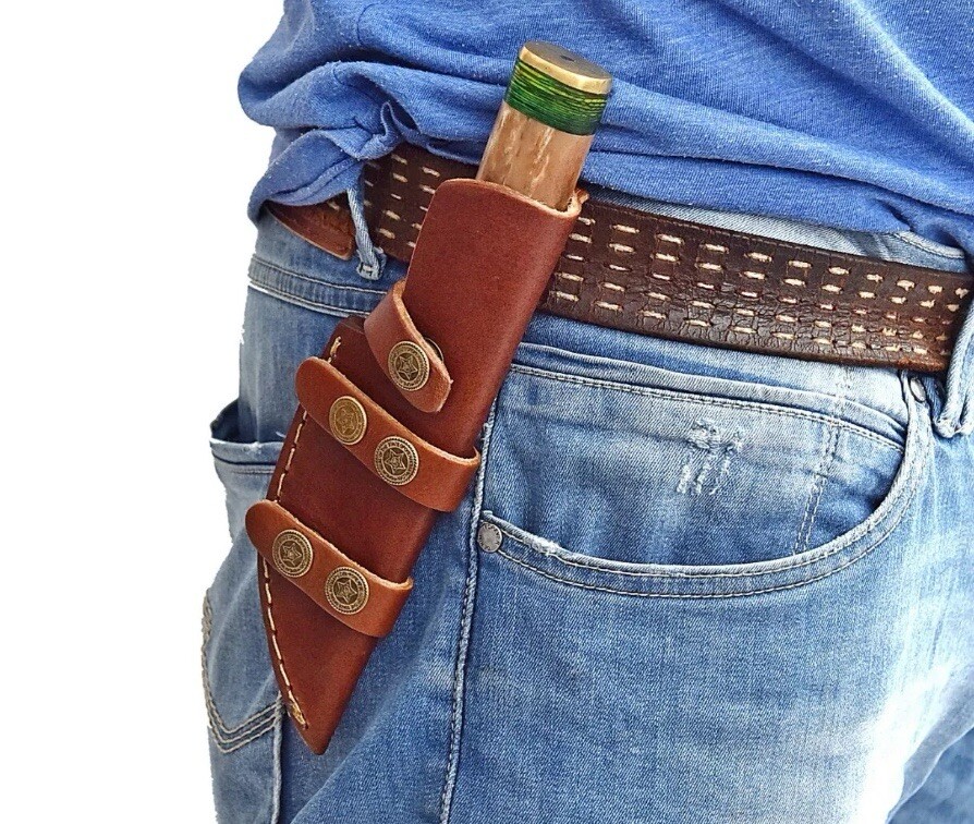 Handmade Fixed Blade Knife Leather Sheath Vertical Scout Carry