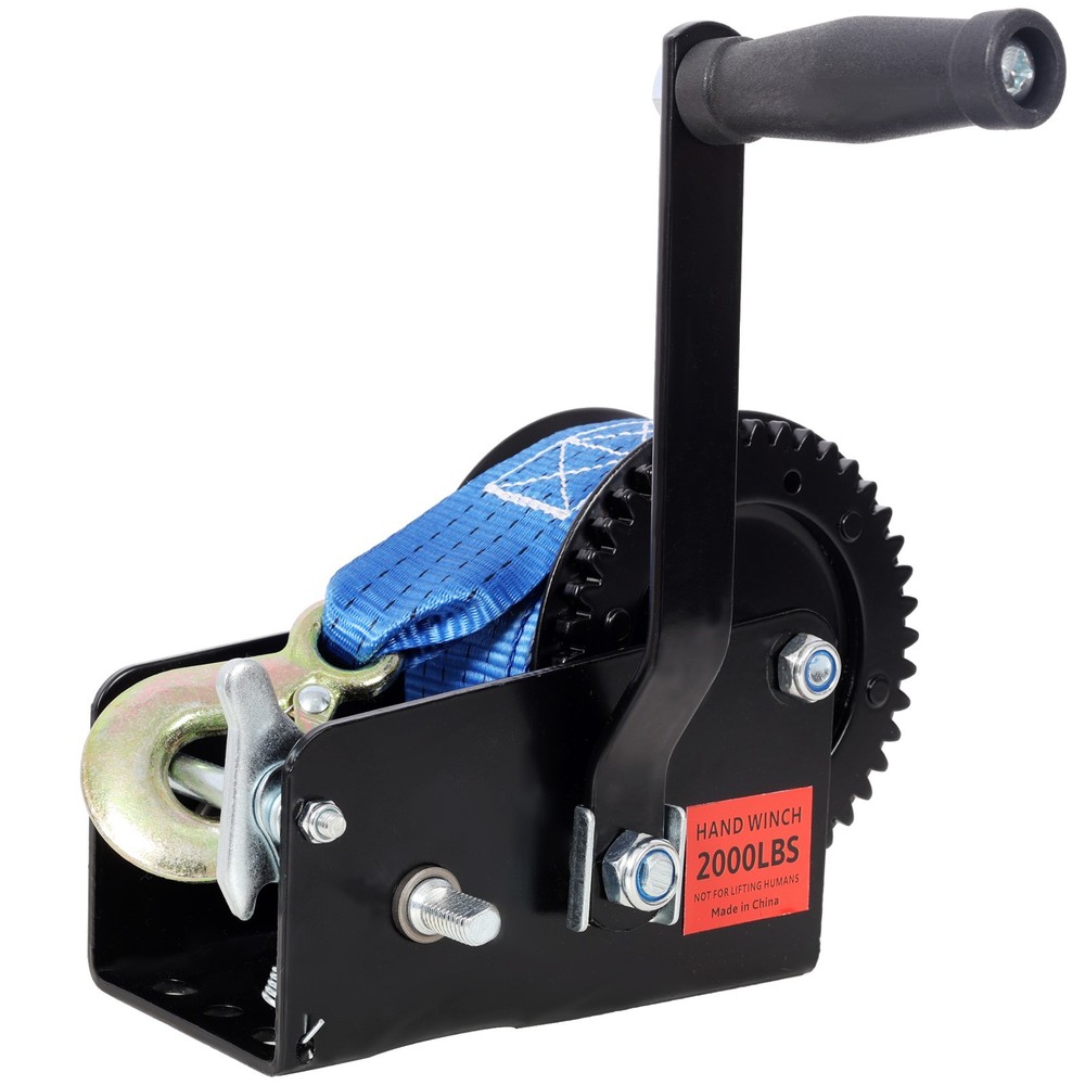 2000LB Hand Winch with Two-Way Ratchet & 26FT Strap for Towing