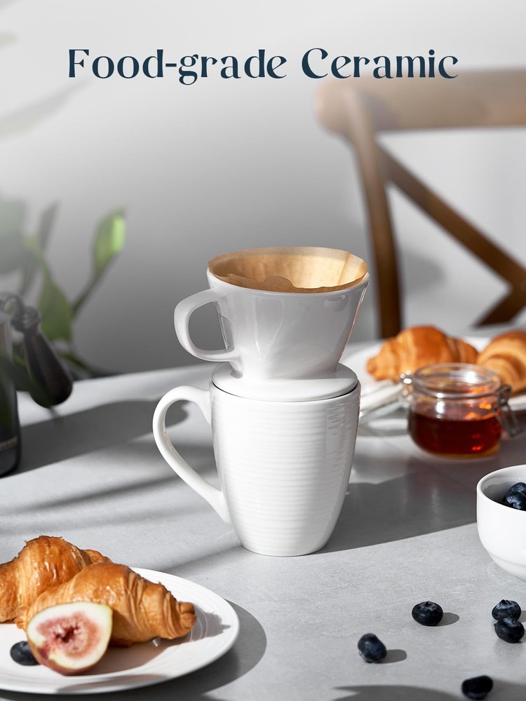 DOWAN Pour Over Coffee Maker, Non-Electric large, White