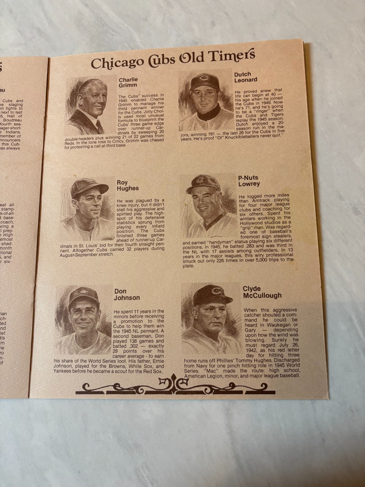 1980 Wrigley Field Old Timers Day program '45 Cubs vs '45 Tiger