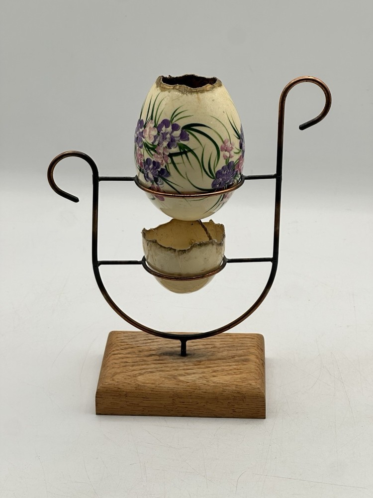 Eggshell Planter Self Watering On Decorative Stand Hand Painted Iris Design OOAK