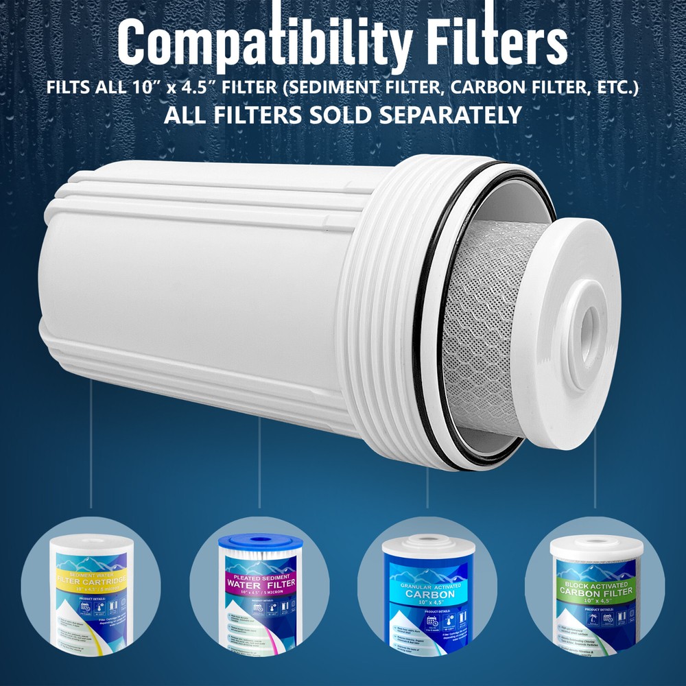 1 White High Capacity 10 x 4.5” Whole House Filter Purifier System 1” Brass Port