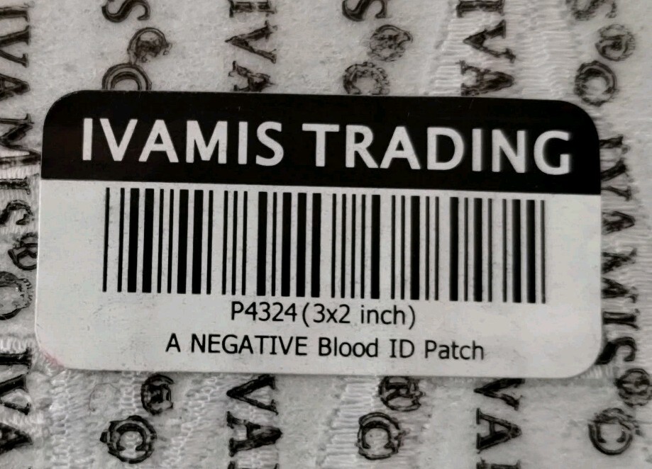 Blood Type ( A Negative) ID Patch Iron On 2 Inch By 3 In