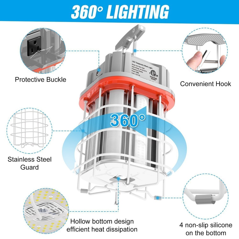 150W LED Construction Temporary Work Job Site Lighting On /off Button 10FT Wire