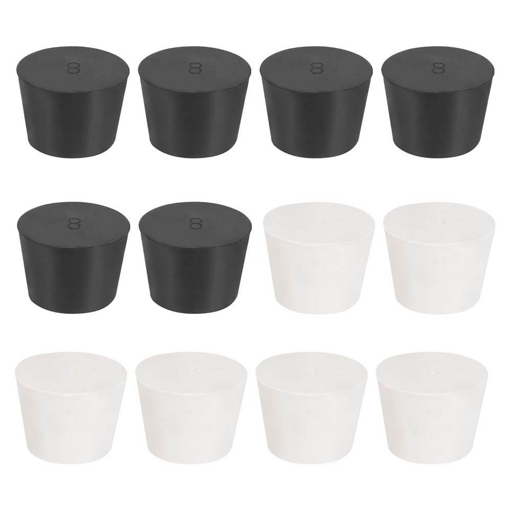 12 Pcs Solid Rubber Stopper Size 8#-42mm x 33mm - 30mm Long, Black/White