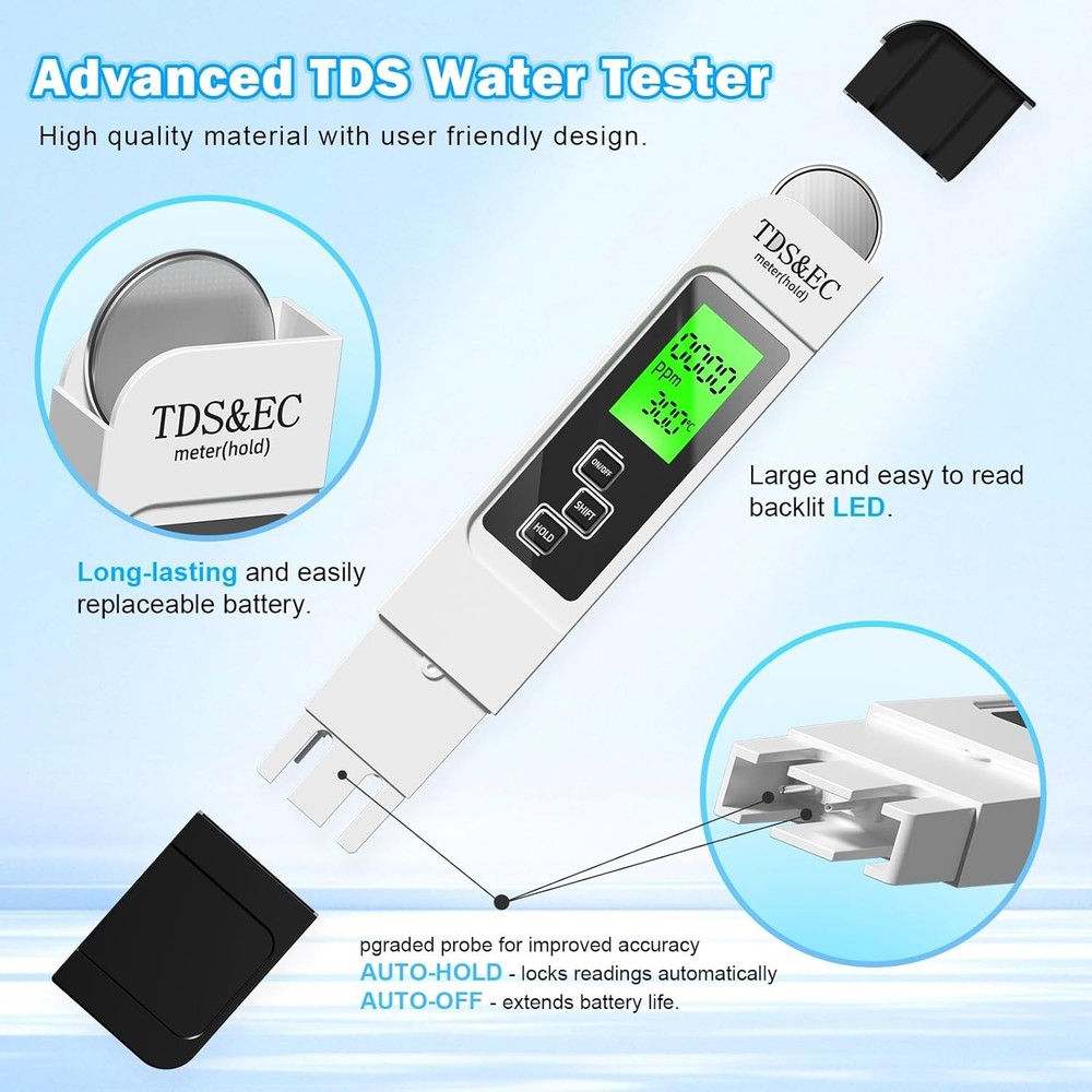 Water Testing Kits for Drinking Water- 4 in 1 TDS Meter Black & White