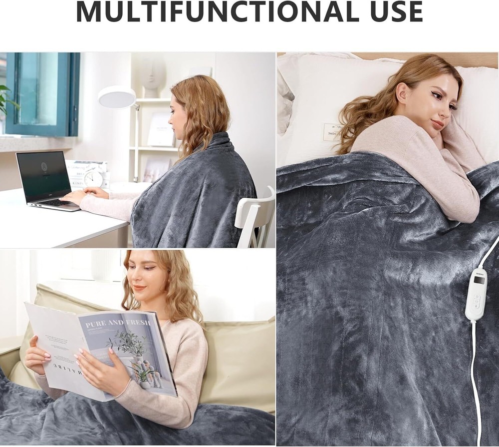 10 Level Heating Blanket Fast Electric Heated Throw Humanized Soft Flannel 50x60