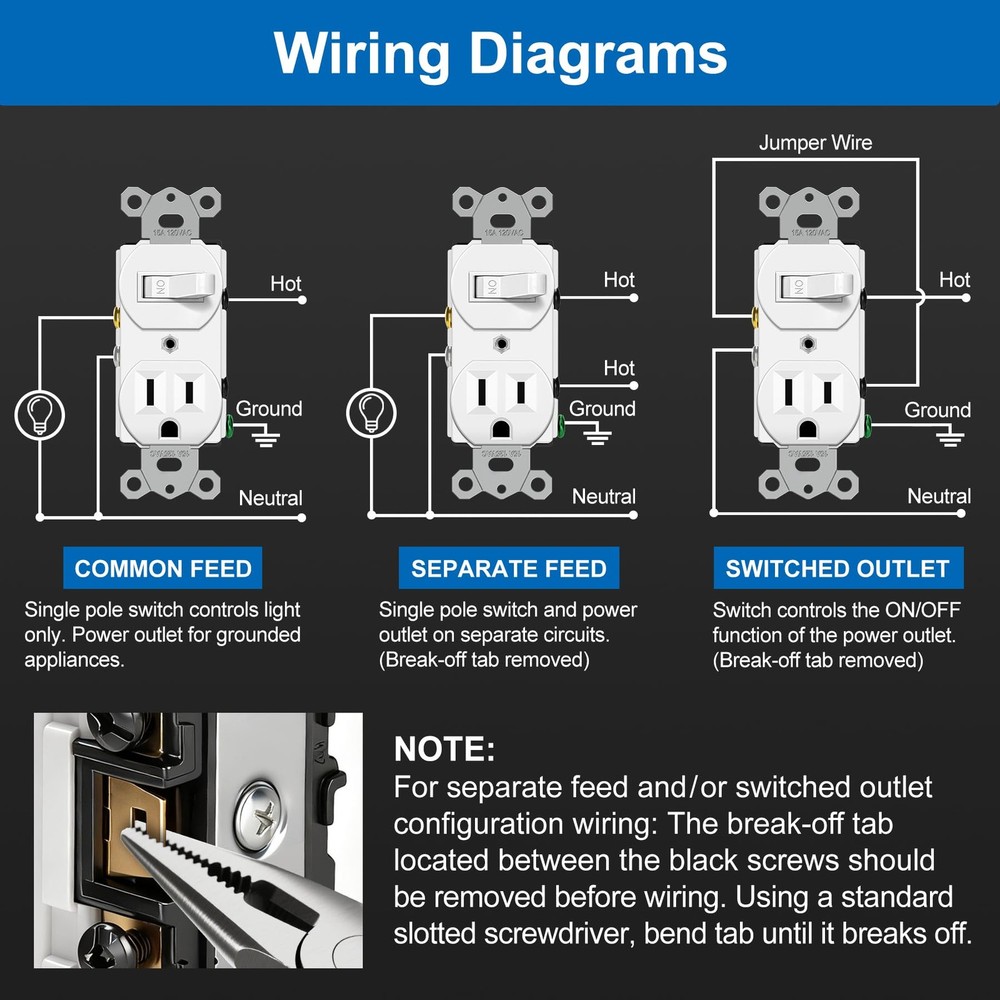2 Pack Combination Toggle Light Switch and Duplex Receptacle Outlet Single Pole