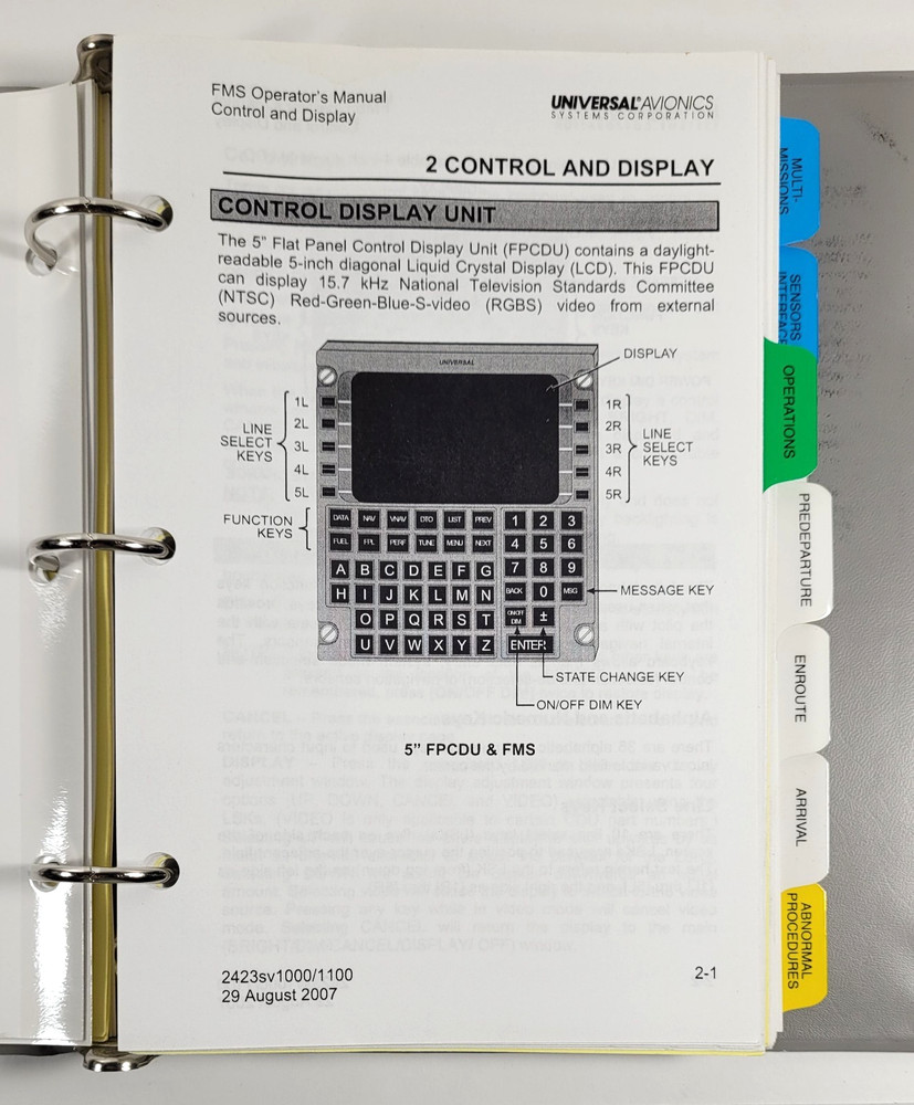 Universal Avionics FMS Operator's Manual 2008 3 Ring Binder