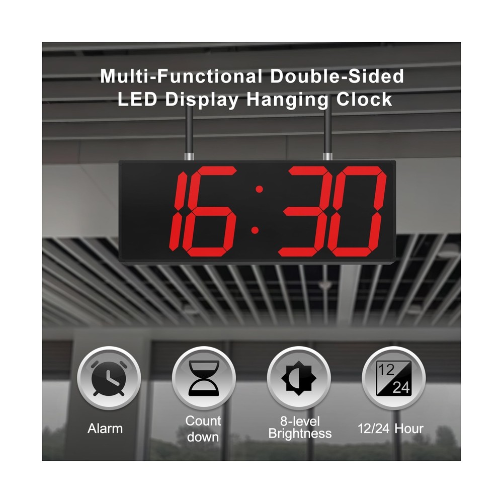 Digital Wall Clock with Double Sided Display, Large LED Clock with Timer,Alar...