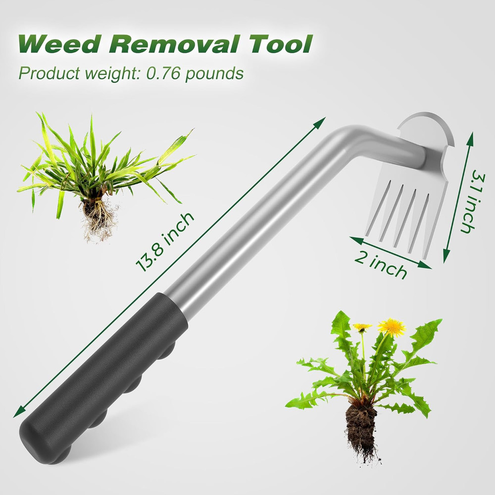 Portable Garden Weed Puller Tool with Durable Manganese Steel & Rubber Handle