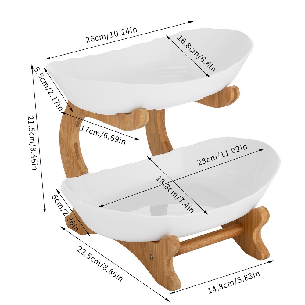 2 Tier Fruit Bowl, Fruit Basket Stand, Fruit Serving Tray