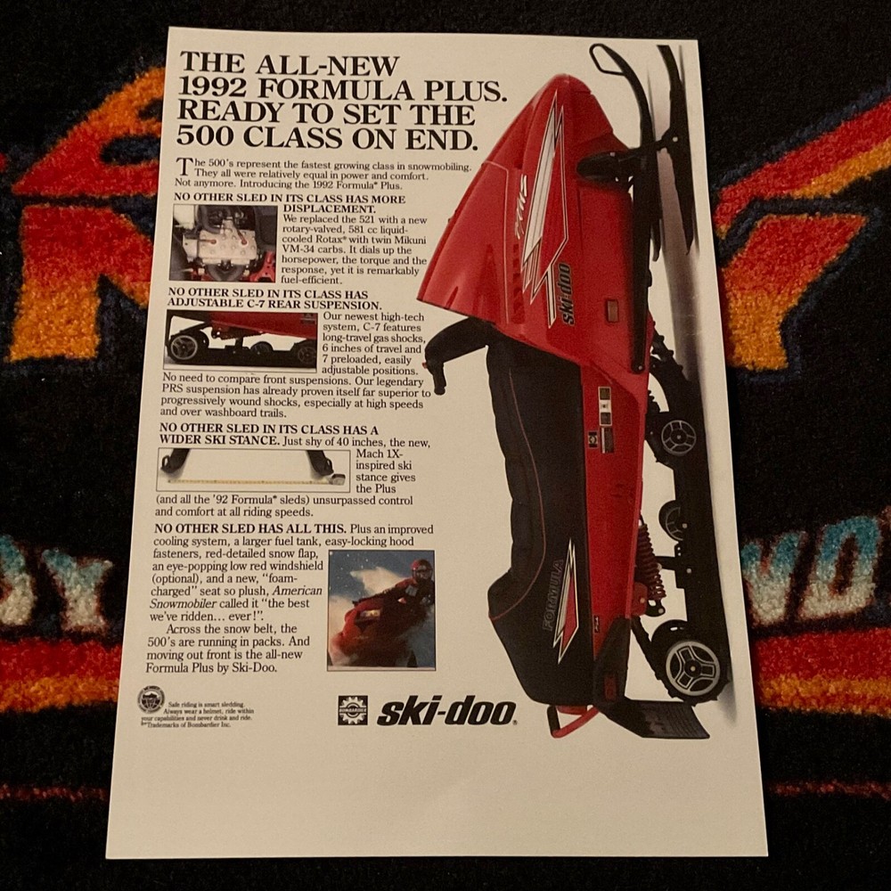 🏁 ‘92 SKI-DOO Formula Plus Snowmobile Poster  vintage sled PRS on End 🔴⚪️