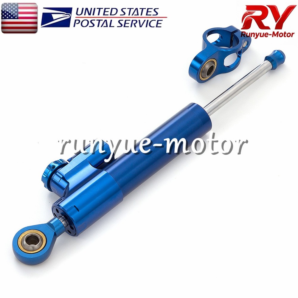 Blue 255mm Adjust Steering Damper Stabilizer Linear Control Universal Aluminum