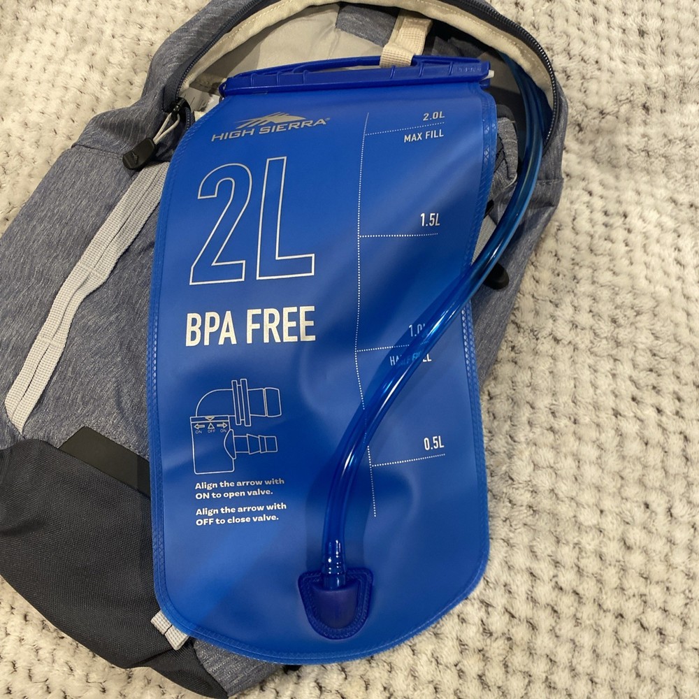 High Sierra Grey Hydration Backpack with 2L Bladder Blue Hydropack.