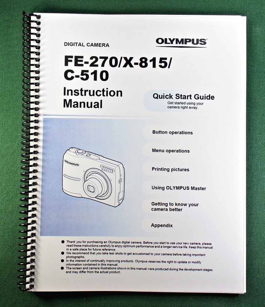 Olympus FE-270 / X-815 / C-510 Instruction Manual: 60 Pages & Protective Covers!