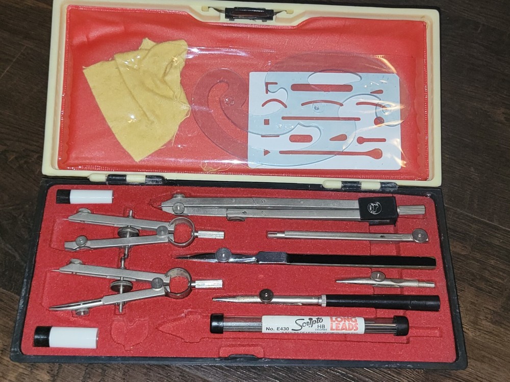 VINTAGE Lion DESIGN DRAFTING TOOL SET with case