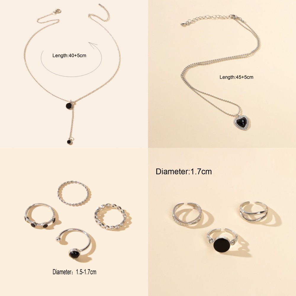 Silver Chain Disc Heart Pendant Necklace Stackable Midi Finger Multiple Rings