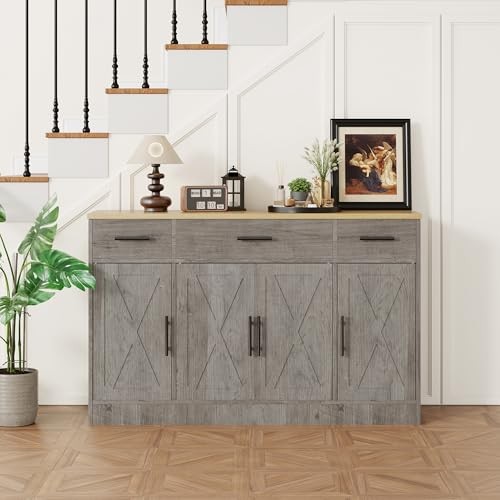 Buffet Cabinet with Storage,53.4" Large Kitchen Storage Cabinet with 3 Grey