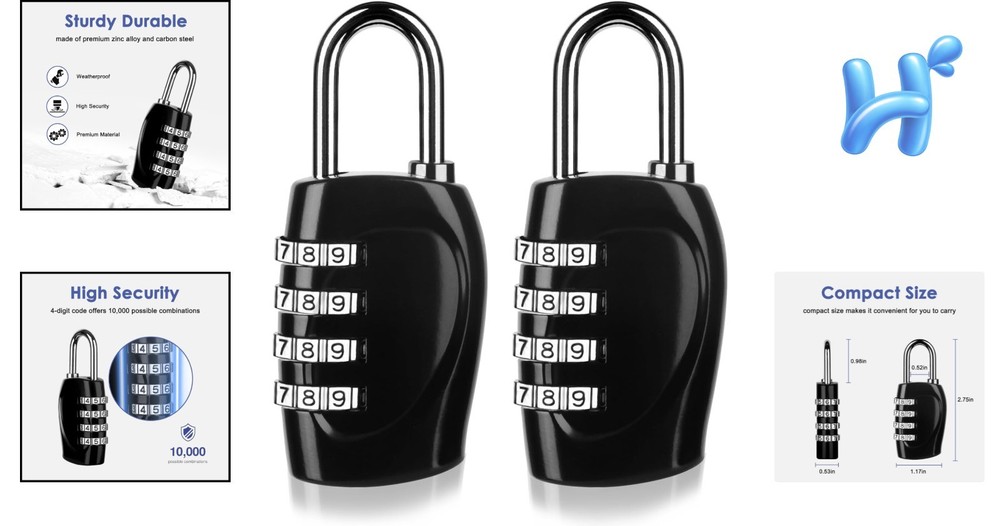 Effortless Security: 2 Pack Waterproof 4-Digit Combination Lock with Side Window