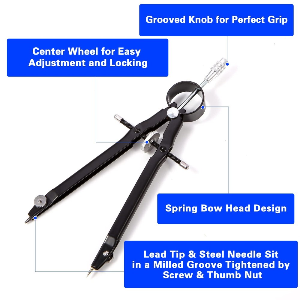 2pcs Metal Compass Set for Geometry, Drafting, Drawing, and Measuring Tools