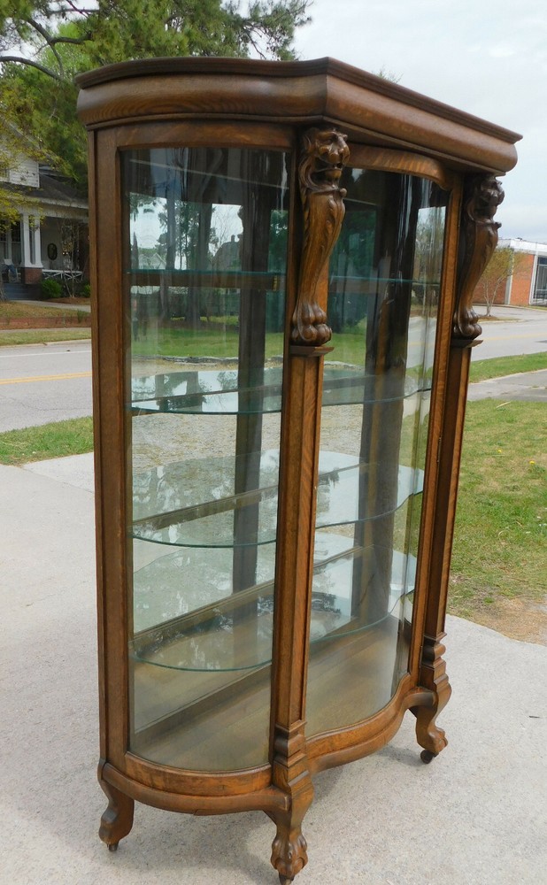 Victorian Oak China Cabinet~~Serpentine Front~~Bowed Sides
