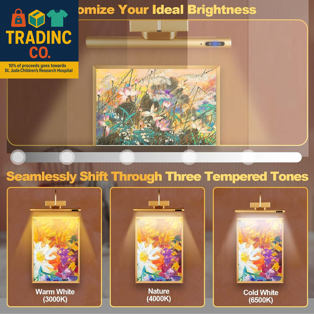 Dimmable Cordless Picture Light with Controller and Timer, Rechargeable 5000Mah