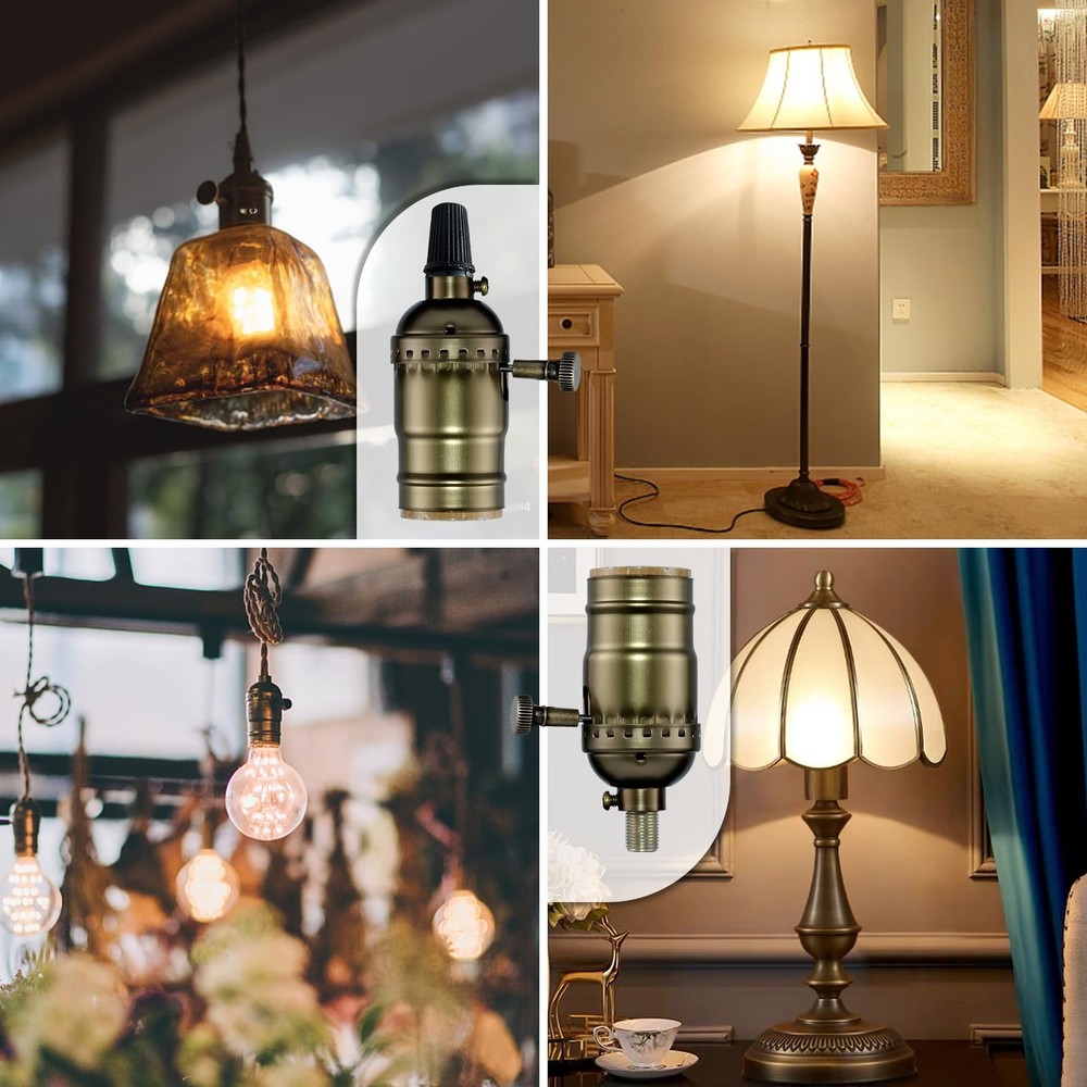 3 Way Lamp Socket with Twist Switch,E26 Standard Medium Screw Light Bulb Sock...