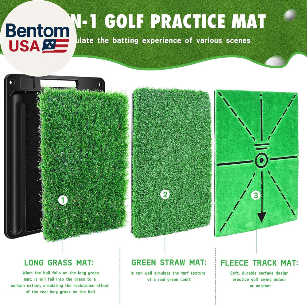 Golf Hitting Mat, 3-In-1 Golf Practice Mat, Replaceable Turf Golf Training Mats