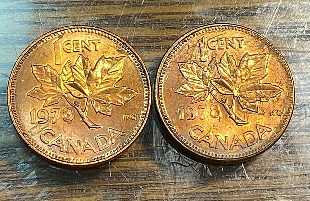 (2) 1978 Canada One Cent Gem BU Gorgeous Original Toning CHN