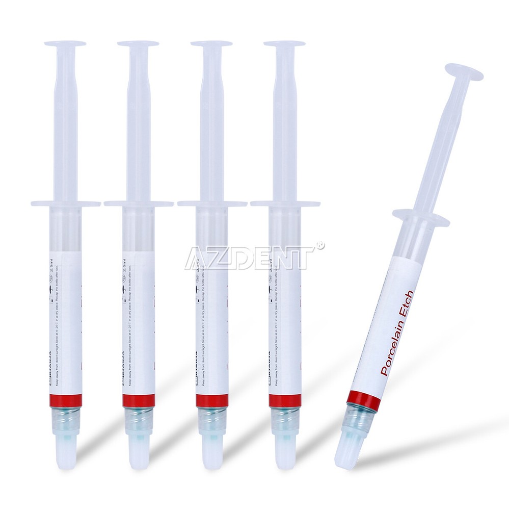 Dentex Porcelain Etch Gel 9.5% Hydrofluoric Acid Etchant 2.5 ml/syringe &Tips