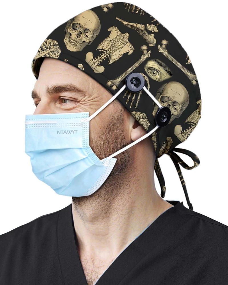 Unisex Satin Lined Scrub Cap Adjustable Tie Back Nurse Working Hat