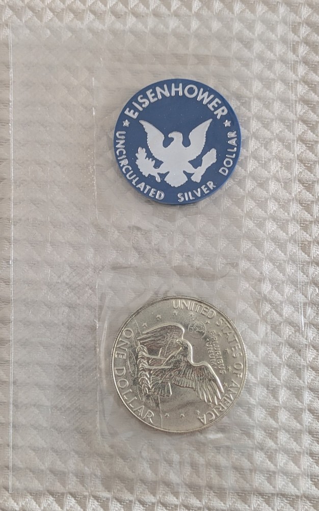 1974 S Eisenhower 40% Silver Dollar W/Blue Envelope & COA