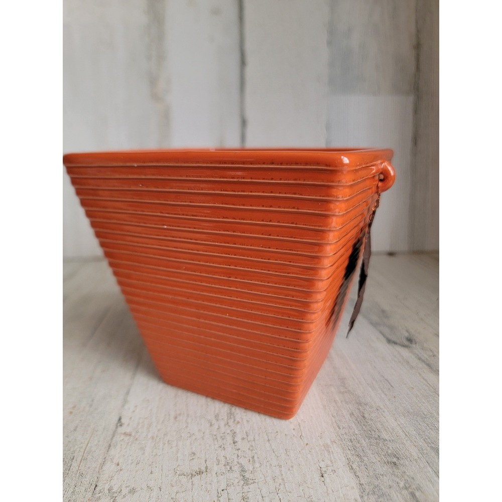 FTD ceramic orange planter leaf fall pot garden home decor square