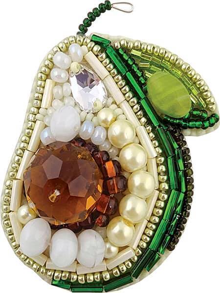 Crystal Art Beadwork kit for creating brooch BP-213C Avocado