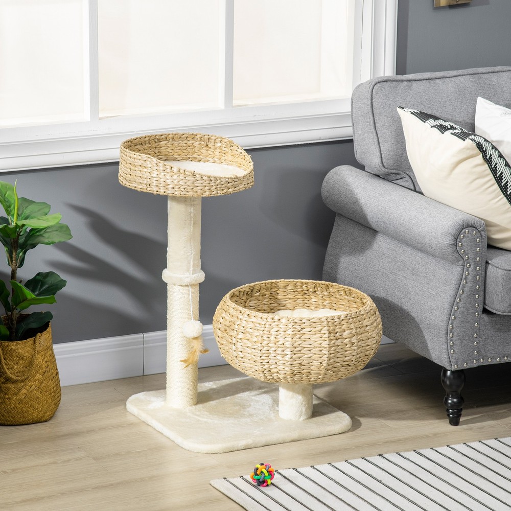 28" Elevated Cat Bed with Sisal Scratching Post