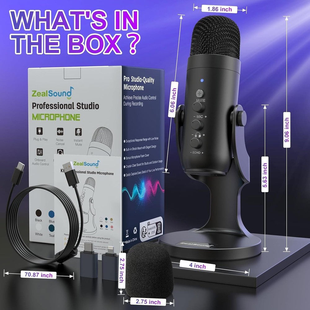 ZealSound USB Microphone,Condenser Computer PC Mic,Plug&Play Gaming Microphones