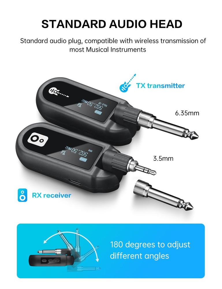 Wireless Guitar System UHF Wireless Guitar Transmitter Receiver Rechargeable ...