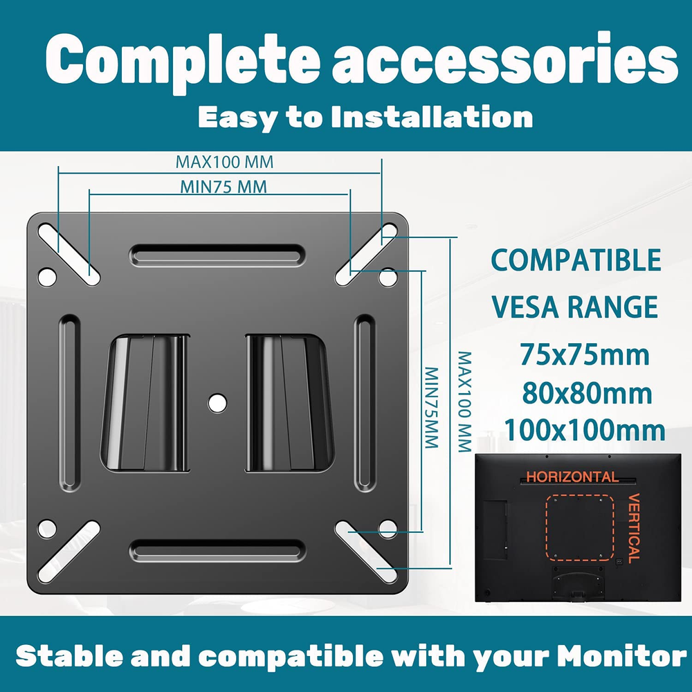 Monitor Wall Mount Most 14-24“ Tvs Computer Universal Low Profile RV TV Wall