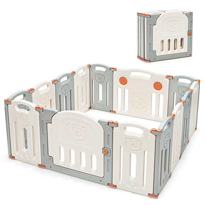 14-Panel Foldable Large Baby Playard w/Locking Gate