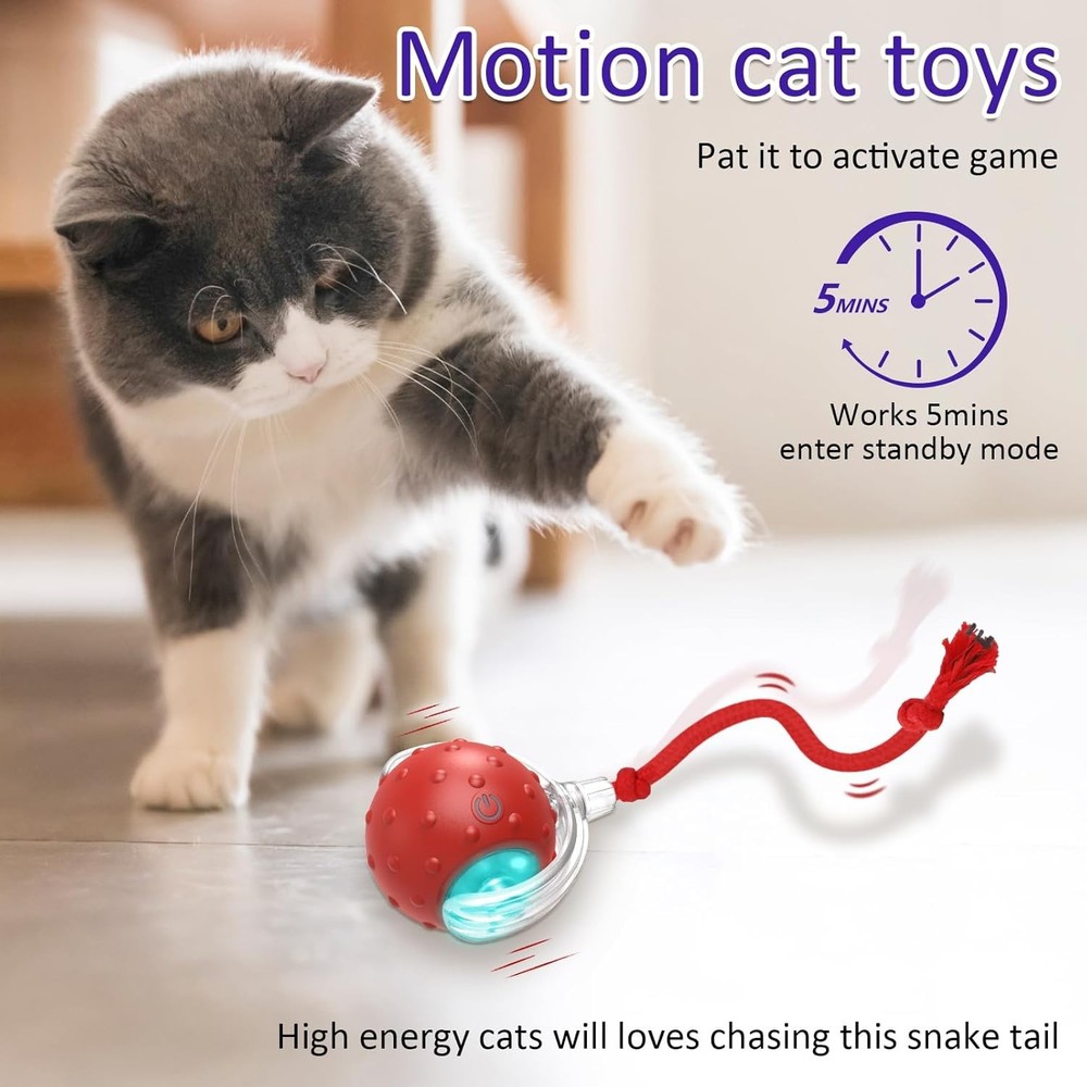 Interactive Cat Toy Ball – Fast Rolling, Chirping, Motion-Activated, Red