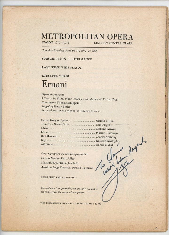 Ezio Flagello Signed Met Opera Brochure 1971 Autograph
