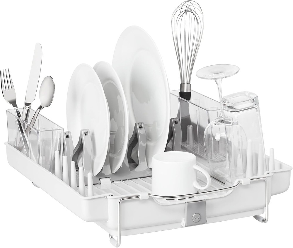 OXO Dish Drying Rack Home Kitchen Storage Organizer Drainboard Cutlery Chrome