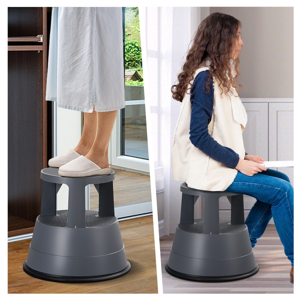 Kick Stool Rolling Step Stool w/Non-Slip Rubber Platform 330LBS Capacity Gray