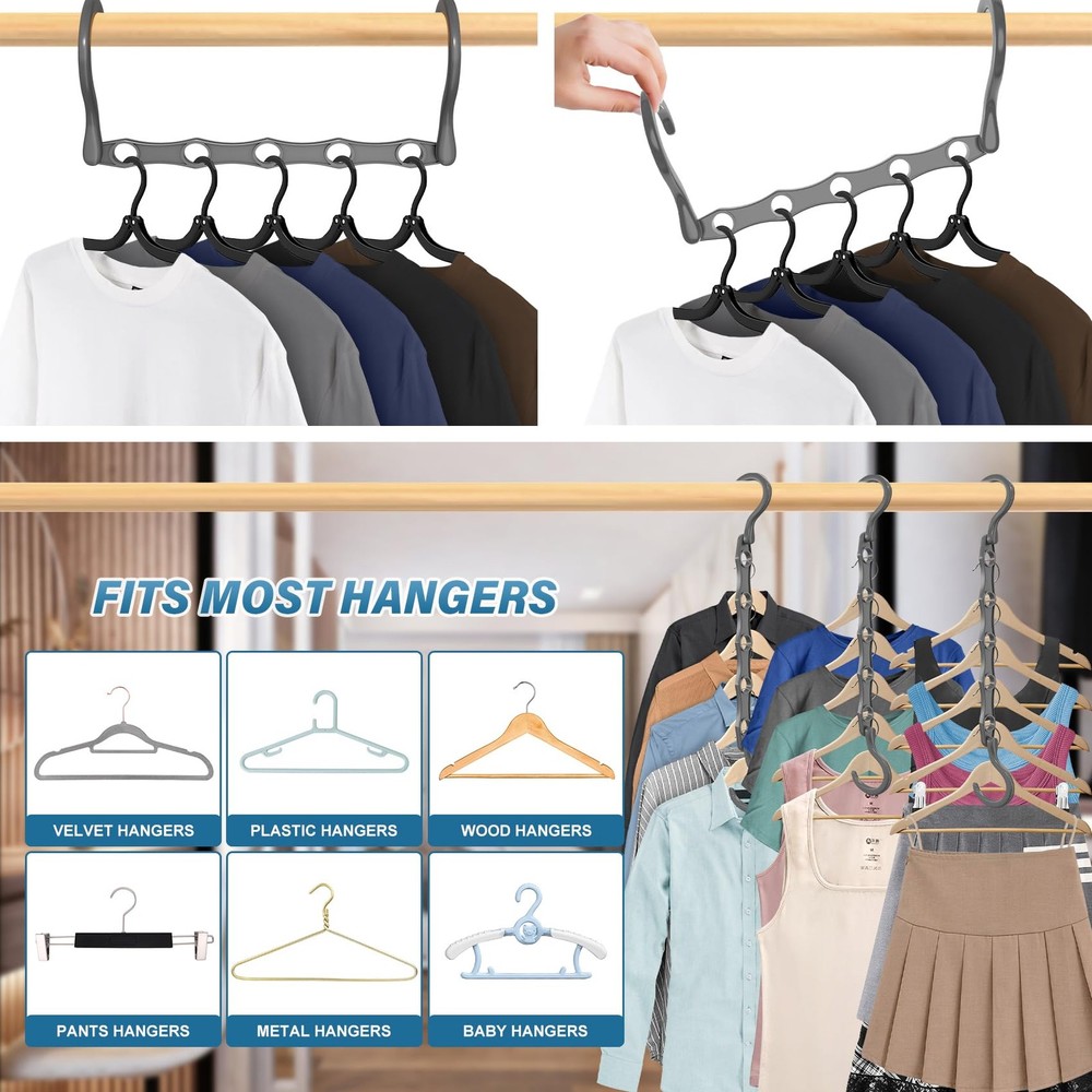 24-Pack Grey Magic Plastic Hanger Organizer Shirt Space Saving Multi-Hangers